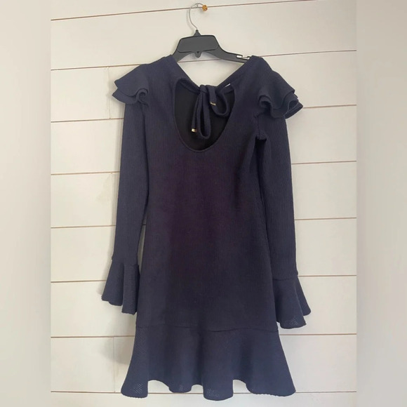 Saylor x Free People Blue Chase Knit Mini Ruffle Sweater Dress Size x-Small - Picture 6 of 10